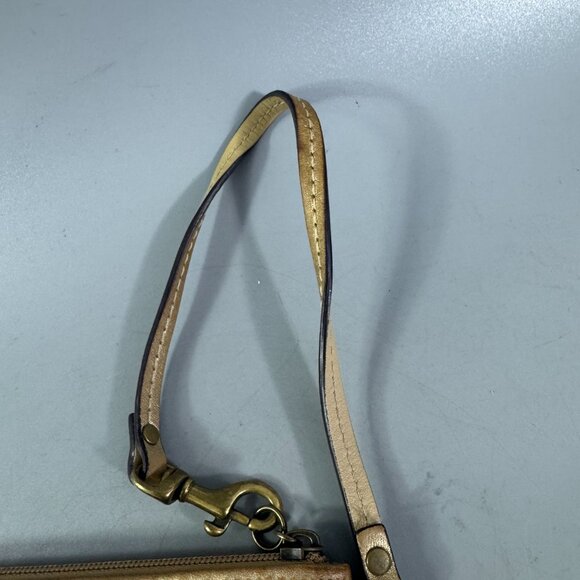 Coach Gold Tan Wristlet Clutch Signature Logo W/ Studs Canva Leather Purse - Picture 8 of 13